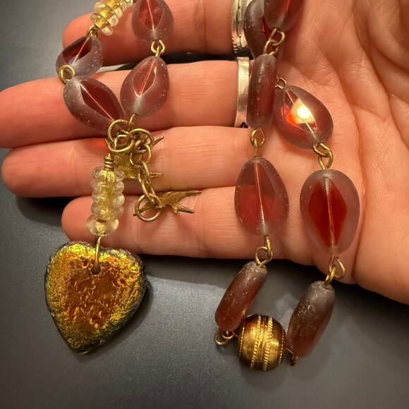 Unique Handcrafted Artisan Glass Beaded Heart Pendant - Picture 11 of 12